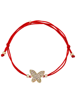 Bratara cu snur si charm fluture din aur galben de 14K
