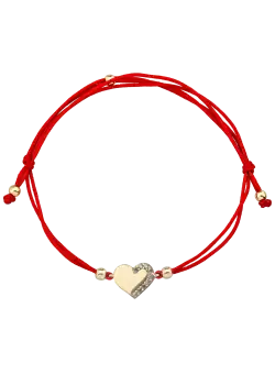 Bratara cu snur si charm inima din aur galben de 14K