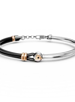 Bratara din otel alb-roz si piele cu diamant negru de 0.002ct pentru barbati