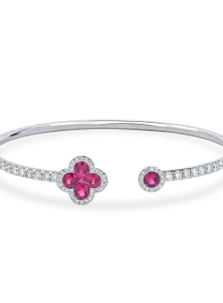 Bratara fixa deschisa din aur alb cu rubine si diamante de 2.1ct