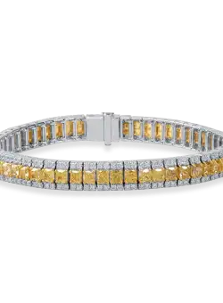 Bratara tennis din aur alb-galben cu diamante galbene si incolore de 10.3ct