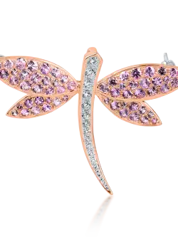 Brosa fluture din aur alb-roz cu safire roz de 1.7ct si diamante de 0.2ct