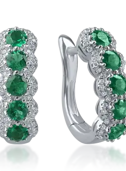 Cercei cu tortite din aur alb cu smaralde si diamante de 1.2ct