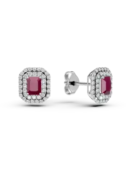 Cercei din aur alb cu rubine de 1.2ct si diamante de 0.6ct