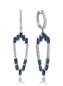 Cercei din aur alb cu safire de 3.4ct si diamante de 0.66ct