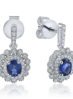 Cercei din aur alb cu safire si diamante de 1.3ct