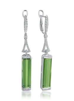 Cercei din aur alb cu turmaline verzi de 11.21ct si diamante de 0.4ct