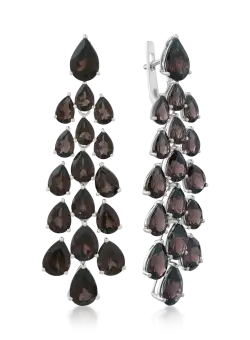 Cercei din aur alb de 14K cu quartz fumuriu de 24.04ct