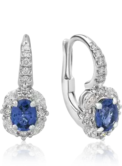 Cercei din aur alb de 18K cu safire de 1.23ct si diamante de 0.38ct