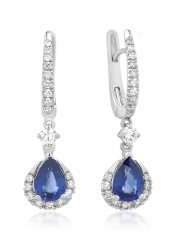 Cercei din aur alb de 18K cu safire de 1.47ct si diamante de 0.44ct