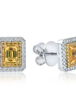 Cercei din aur alb-galben cu safire galbene de 0.77ct si diamante de 0.42ct
