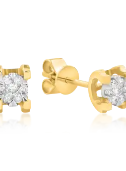 Cercei din aur alb-galben de 18K cu diamante de 0.102ct