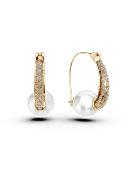 Cercei din aur galben cu perle de apa dulce de 5.6ct si diamante de 0.18ct