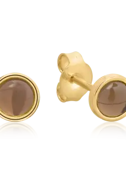 Cercei din aur galben de 14K cu quartz fumuriu de 0.5ct