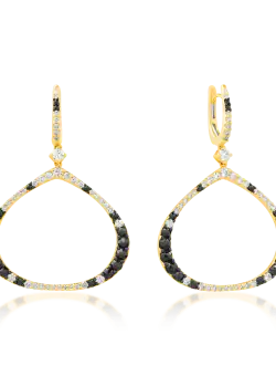 Cercei din aur galben de 18K cu diamante negre de 1.62ct si diamante transparente de 1.41ct