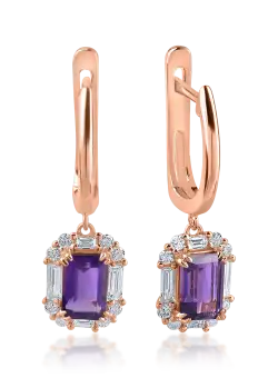 Cercei din aur roz cu ametiste de 1.09ct si diamante de 0.38ct