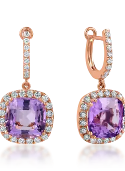 Cercei din aur roz cu ametiste de 6.8ct si diamante de 0.7ct