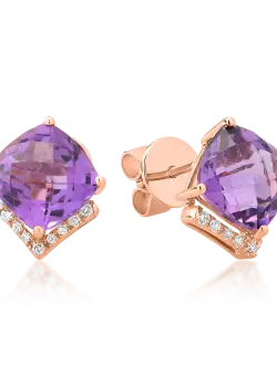 Cercei din aur roz de 18K cu ametiste de 4.5ct si diamante de 0.1ct