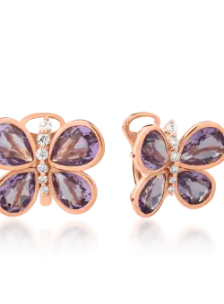 Cercei din aur roz de 18K cu ametiste de 7.93ct si diamante de 0.296ct