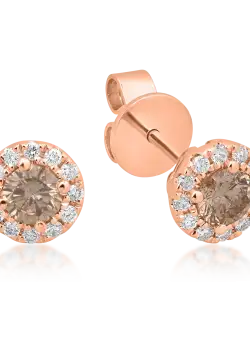 Cercei din aur roz de 18K cu diamante maro de 0.8ct si diamante transparente de 0.15ct