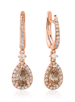 Cercei din aur roz de 18K cu diamante maro de 1.15ct si diamante de 0.42ct