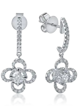 Cercei floare din aur alb cu diamante de 0.6ct