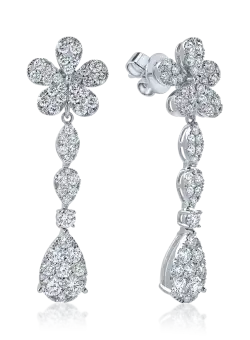 Cercei floare din aur alb cu diamante de 3.8ct