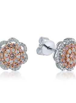 Cercei floare din aur alb-roz cu diamante de 0.8ct