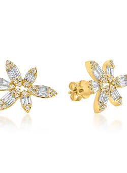 Cercei floare din aur galben cu diamante de 1.6ct