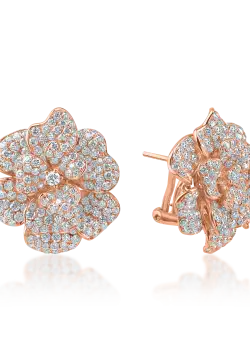 Cercei floare din aur roz cu diamante de 3.87ct