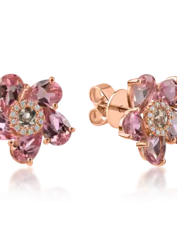 Cercei floare din aur roz cu pietre pretioase si semipretioase de 4.6ct