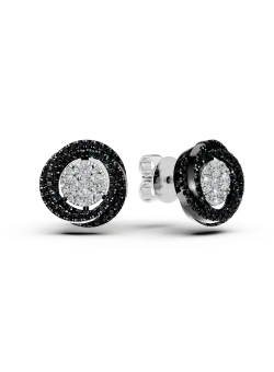 Cercei geometrici din aur alb cu diamante incolore si negre de 0.6ct