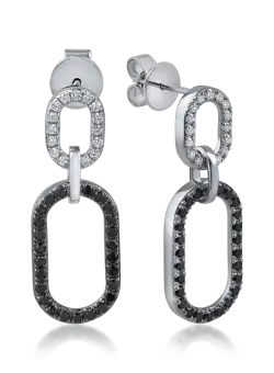 Cercei geometrici din aur alb-negru cu diamante negre si incolore de 0.5ct