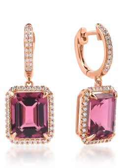 Cercei geometrici din aur roz cu turmaline roz de 6.9ct si diamante de 0.3ct