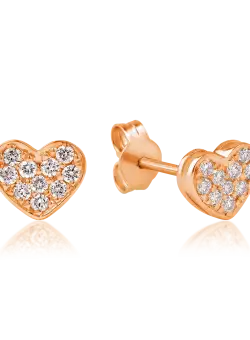Cercei inimi din aur roz cu diamante de 0.22ct