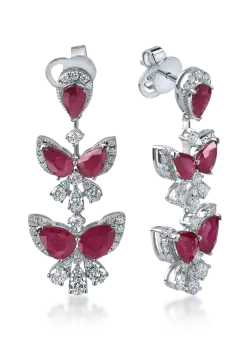 Cercei lungi din aur alb cu rubine de 6.1ct si diamante de 1.5ct