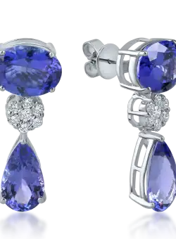 Cercei lungi din aur alb cu tanzanite de 16.5ct si diamante de 0.6ct
