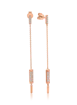 Cercei lungi din aur roz cu diamante de 0.2ct
