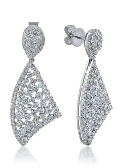 Cercei lungi geometrici din aur alb cu diamante de 4.2ct
