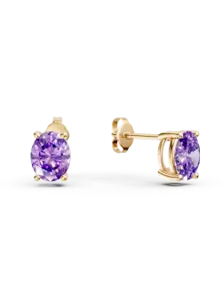 Cercei minimalisti din aur galben cu zirconia mov solitaire