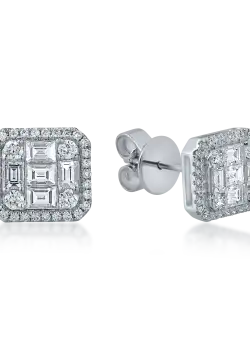 Cercei patrati din aur alb cu diamante de 0.7ct