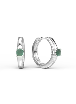 Cercei pentru copii din aur alb de 14K cu smarald de 0.11ct