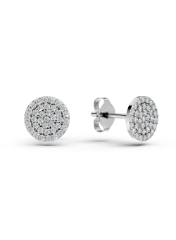 Cercei rotunzi din aur alb cu zirconia microsetting