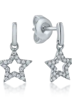 Cercei stelute din aur alb cu diamante de 0.12ct
