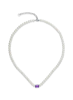 Colier din aur alb cu perle de cultura de 46.2ct si ametist de 0.9ct