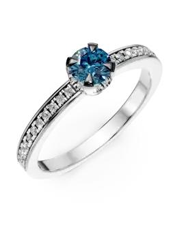 Inel de logodna din aur alb de 18K cu diamant albastru de 0.32ct si diamante transparente de 0.19ct
