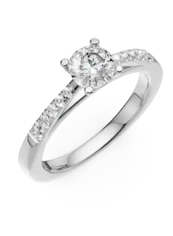 Inel de logodna din aur alb de 18K cu diamant de 0.4ct si diamante de 0.14ct