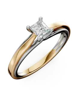 Inel de logodna din aur alb-galben cu diamant solitaire de 0.4ct