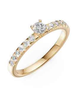 Inel de logodna din aur galben de 18K cu diamant de 0.15ct si diamante de 0.28ct