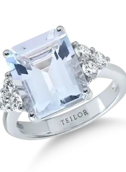 Inel din aur alb cu acvamarin de 5.7ct si diamante de 0.62ct